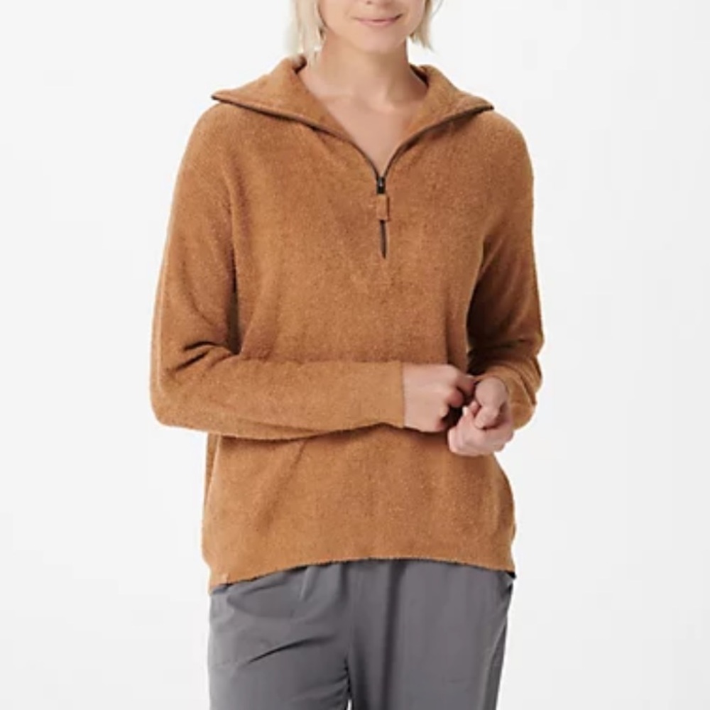 Barefoot Dreams Cozy Half-Zip Sweater in Camel